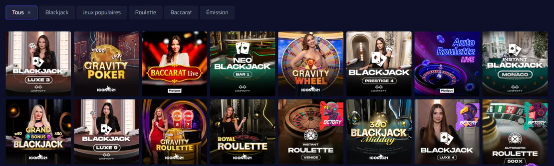 betory casino jeux en direct